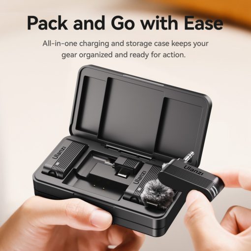 Ulanzi A100 vezeték nélküli lavalier mikrofon, 2 mikrofon és 1 vevő, usb-c, 3,5 jack, fekete (UL-A014A)