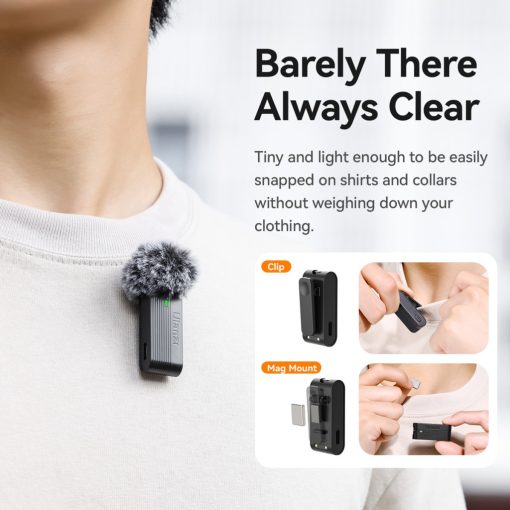 Ulanzi A100 vezeték nélküli lavalier mikrofon, 2 mikrofon és 1 vevő, usb-c, 3,5 jack, fekete (UL-A014A)