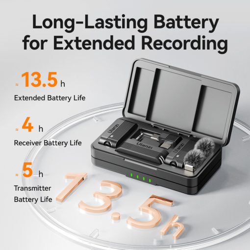 Ulanzi A100 vezeték nélküli lavalier mikrofon, 2 mikrofon és 1 vevő, usb-c, 3,5 jack, fekete (UL-A014A)