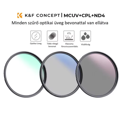 K&F Concept Professzionális szűrő szett + szűrőtartó tok - UV+CPL+ND4 - 82mm (KF01.1945V1)