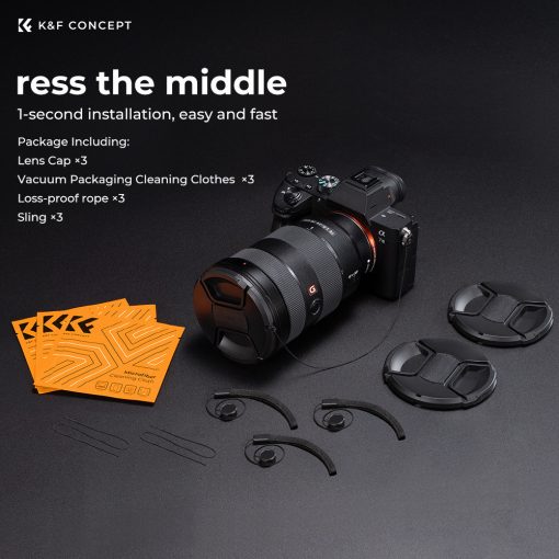 K&F Concept 3db objektívvédő sapka zsinórral + 3db törlőkendő, 43mm (KF-1988)