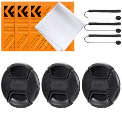   K&F Concept 3db objektívvédő sapka zsinórral + 3db törlőkendő, 49mm (KF-1990)