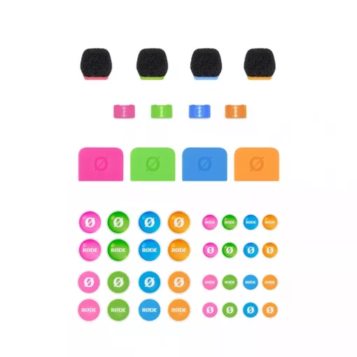 RODE COLORS3 Színjelölt mikrofonszivacsok, kábeljelölő gyűrűk és öntapadós matricák, 4DB