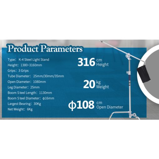 Jinbei K4 C-Stand Állvány (max. 20kg, 316cm)