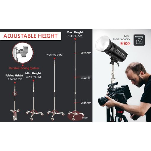 Mikrosat FR-3030 Lámpaállvány, kerekekkel (3m, 30kg)