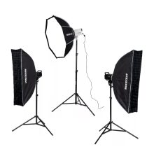 3X Godox LE300Bi Black Litemons Bi Color tripla LED Video Lámpa szett  - 300W - állvány - softboxok