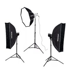   3X Godox LE300Bi Black Litemons Bi Color tripla LED Video Lámpa szett  - 300W - állvány - softboxok