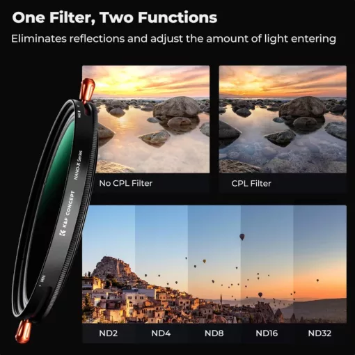 K&F Concept NANO-X, CPL+VARIO ND2-32 szűrő, w/o black cross, HD, vízlep, karcálló, törlőkendő, 77mm (KF-01-1087V2)
