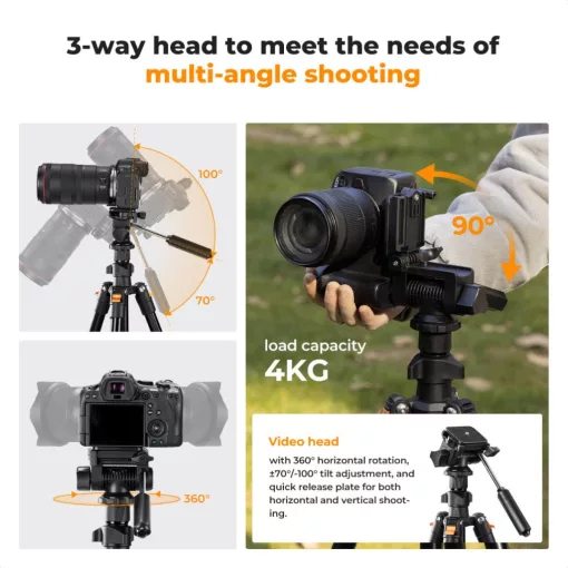K&F Concept O234A0+BV01 állvány, 196cm magasság, 4kg teherbírás, telefonadapter (KF-09-115V1)