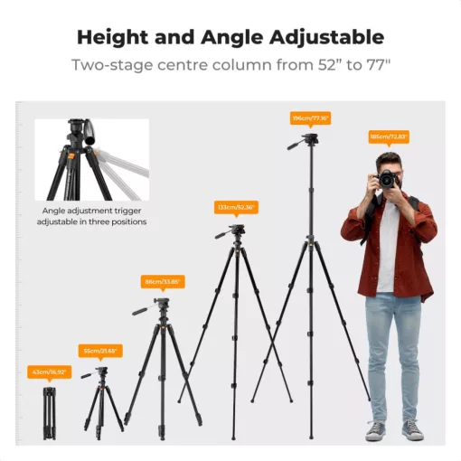 K&F Concept O234A0+BV01 állvány, 196cm magasság, 4kg teherbírás, telefonadapter (KF-09-115V1)