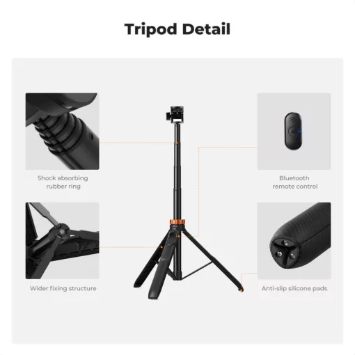 K&F Concept MS-24 állvány, 175cm, selfie bot, Gopro adapter, telefon adapter, bluetooth kioldó (KF-09-143)