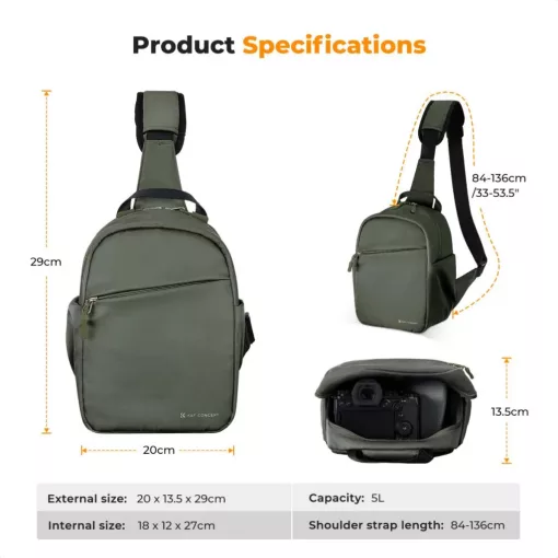 K&F Concept U08 egyvállas mini fotós hátizsák, 5L, zöld (KF-13-171V2)
