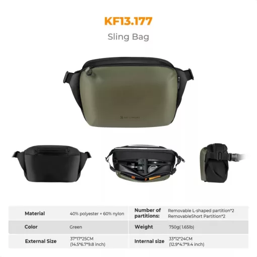 K&F Concept Alpha Sling 12L, fotós oldaltáska, fekete-zöld (KF-13-177V1)
