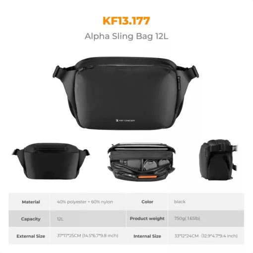 K&F Concept Alpha Sling 12L, fotós oldaltáska, fekete (KF-13-177)