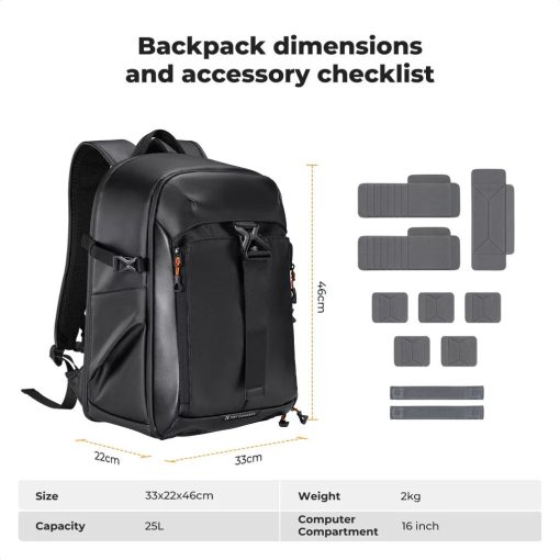 K&F Concept Nature Wander 11, 25L, fotós hátizsák, 15,6" laptoptartó, fekete (KF-13-211)