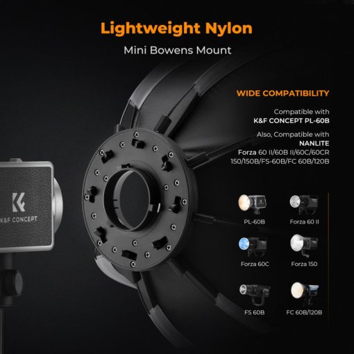 K&F Concept 40cm átmérőjű, octagonal softbox, gyorscsatlakozás, méhsejt rács, Mini Bowens csatlak. (KF-18-0013)
