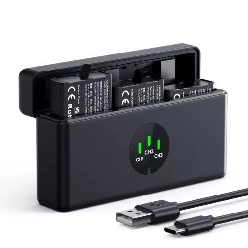 K&F Concept tripla USB-C akkumulátor töltő +3db DJI Osmo 360, Action 5 Pro/4/3 akku 2100mAh (KF-28-0127S1)