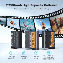 K&F Concept tripla USB-C akkumulátor töltő +3db DJI Osmo 360, Action 5 Pro/4/3 akku 2100mAh (KF-28-0127S1)