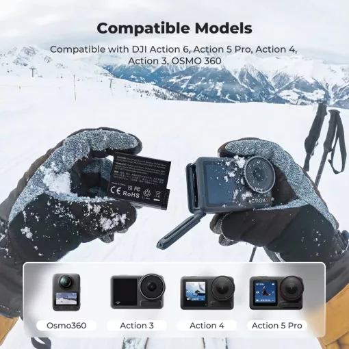 K&F Concept tripla USB-C akkumulátor töltő +3db DJI Osmo 360, Action 5 Pro/4/3 akku 2100mAh (KF-28-0127S1)