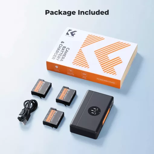 K&F Concept tripla USB-C akkumulátor töltő +3db DJI Osmo 360, Action 5 Pro/4/3 akku 2100mAh (KF-28-0127S1)