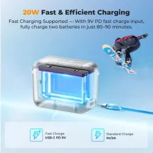 K&F Concept hordozható dupla USB-C akkumulátor töltő +2db DJI Insta 360 X5 akkumulátor, 2700mAh (KF-28-0128S1)