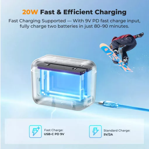 K&F Concept hordozható dupla USB-C akkumulátor töltő +2db DJI Insta 360 X5 akkumulátor, 2700mAh (KF-28-0128S1)