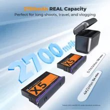 K&F Concept hordozható dupla USB-C akkumulátor töltő +2db DJI Insta 360 X5 akkumulátor, 2700mAh (KF-28-0128S1)