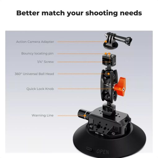 K&F Concept MS46 bővíthető tapadókorong, 15,2cm-es tapadófelület, magic arm, telefon, Gopro adapter (KF-31-136)