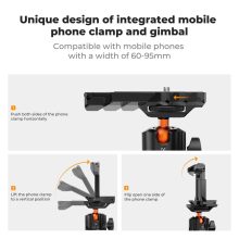 K&F Concept mágneses állvány, gömbfejjel, telefon és akció kamera adapterrel (KF-31-156)