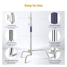 K&F Concept C-Stand állvány, 149cm-330cm, 20kg teherbírás, rozsdamentes acél (KF-34-037)