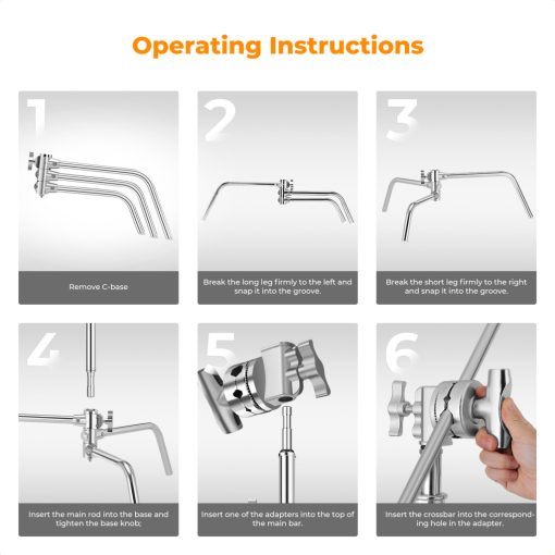 K&F Concept C-Stand állvány, 149cm-330cm, 20kg teherbírás, rozsdamentes acél (KF-34-037)