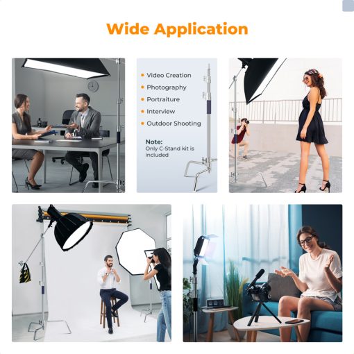 K&F Concept C-Stand állvány, 149cm-330cm, 20kg teherbírás, rozsdamentes acél (KF-34-037)