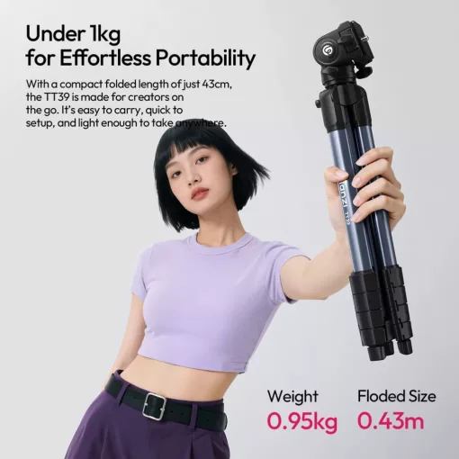 Ulanzi TT39 videó állvány, 42-155cm, 3kg teherbírás, Arca Swiss gyorscseretalp, telefontartó adapter (UL-S019)