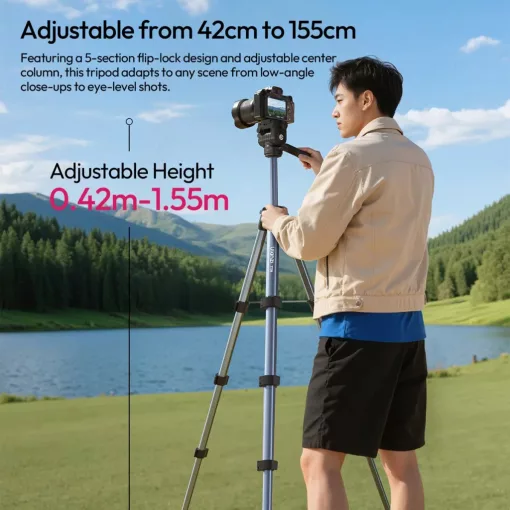 Ulanzi TT39 videó állvány, 42-155cm, 3kg teherbírás, Arca Swiss gyorscseretalp, telefontartó adapter (UL-S019)
